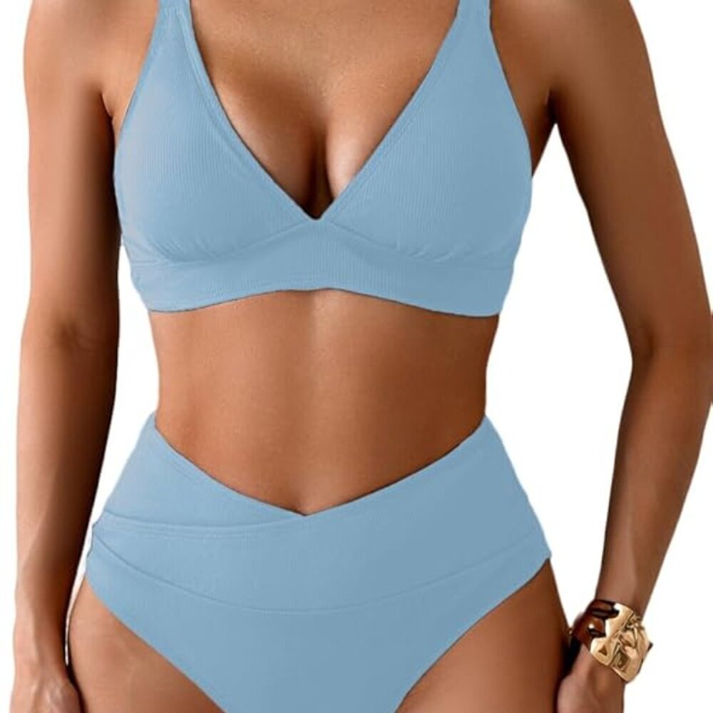Sexy Ribbed Bikini Set 2 Piece - Picture 2 of 6